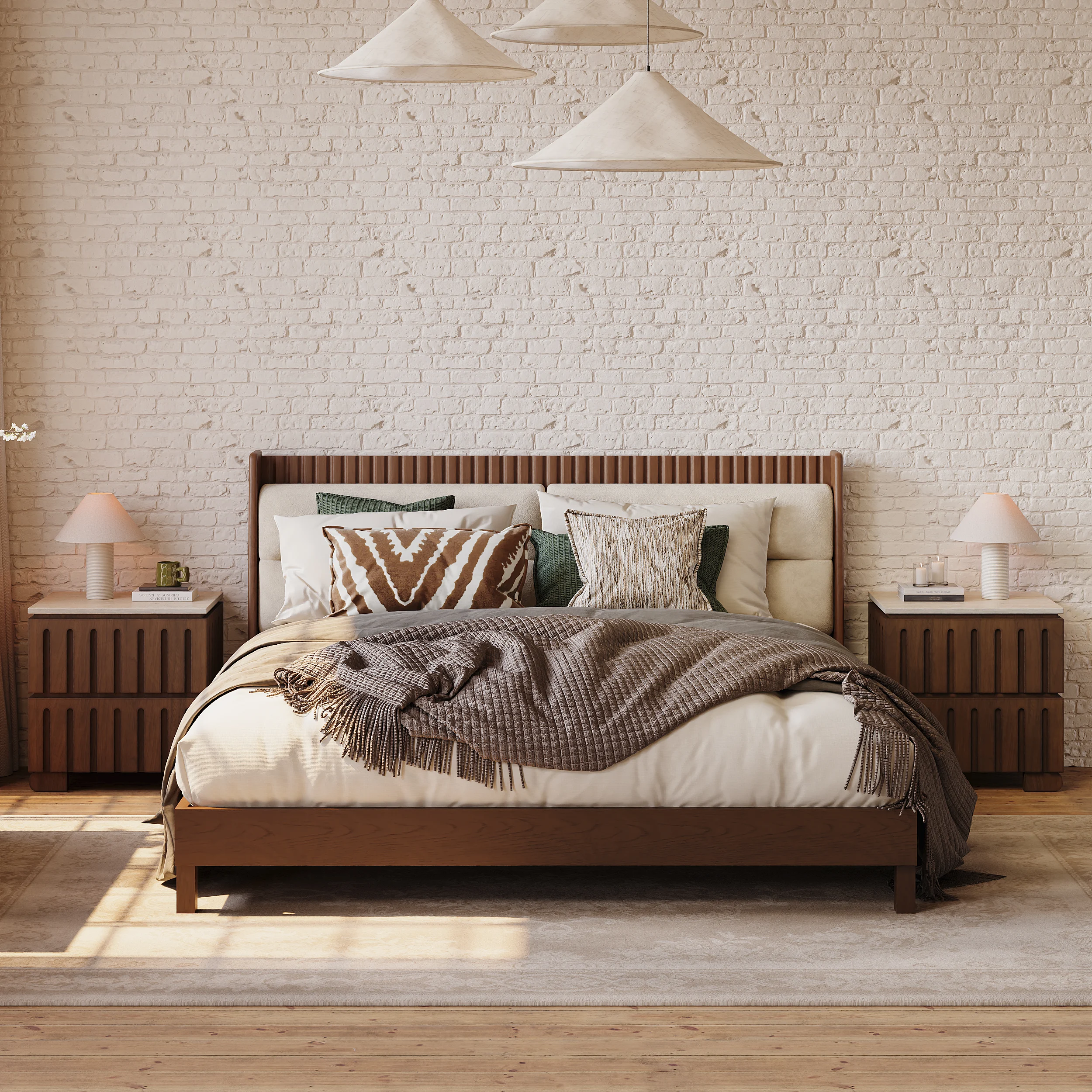COCOON – Walnut Brown Polished Modern Bedroom Set